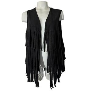 Y2K Black Faux Suede‎ Fringe Vest Whimsygoth Western Boho Festival Size M